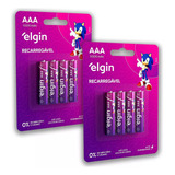 08 Pilhas Recarregável Elgin Aaa 1000mah 02 Blister C/4 Unid