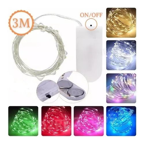 Cable Hilo Alambre Luz Led Colores 3 Metros 30 Luces