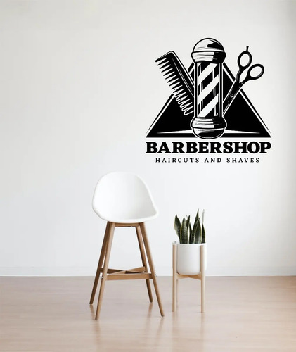 Vinil Decorativo Barbería Logo Triángulo Para Pared