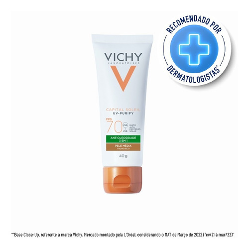Protetor Solar Facial Uv-purify Cor Média Fps70 40g Vichy
