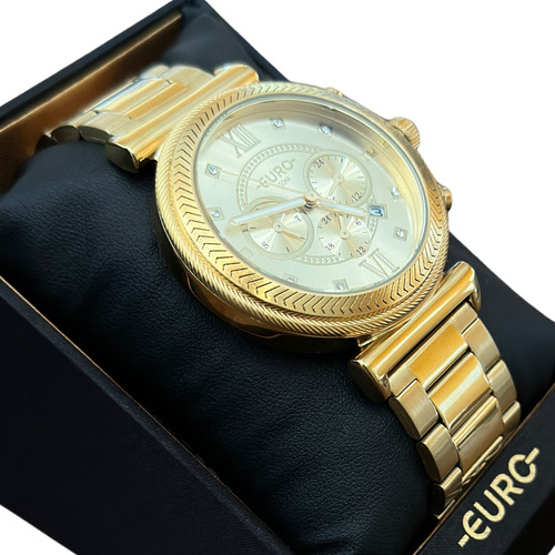 Relógio De Pulso Euro Fashion Fit Eujp25av/4d Com Corpo Dourado,  Cristal Mineral, Para Feminino, Com Correia De Aço Inoxidável Cor Dourado E Pulseira