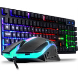 Kit Teclado E Mouse Rgb Semi Mecânico Óptico Pc Note Gamer