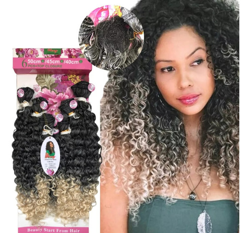 Cabelo Orgânico Cacheado Brazuca Weng 6 Telas Top Closure