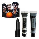 Pack Pinturas Faciales Maquillaje Halloween + Labial Negro 