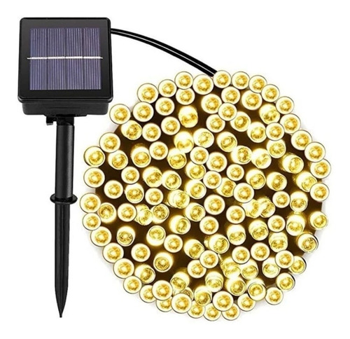 Serie Navideña Solar Luz Led 12 Mts 100 Led 8 Modos Amarilla