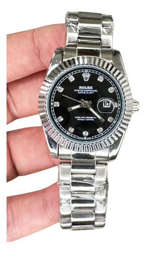 Relogio Pequeno Feminino Rolex Day Date Prata Com Preto