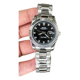 Relogio Pequeno Feminino Rolex Day Date Prata Com Preto