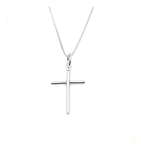 Colar Crucifixo Cruz Feminina Corrente Veneziana Prata 925