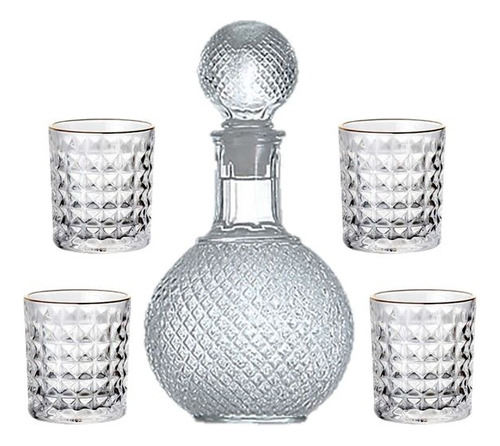 Set Licorera + 4 Vasos Vidrio Calidad, Whisky - Birmingham