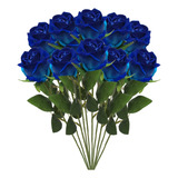 10 Rosas Aveludadas Azul Grandes Flores Artificiais Atacado