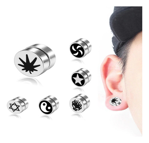 Arete Expansor Negro Falso Piercing Imán Para Perder Peso A