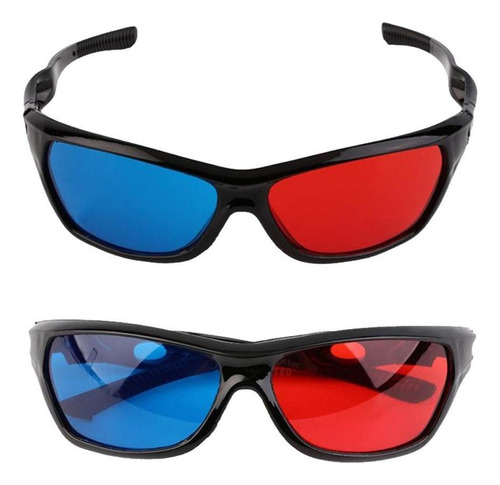 2x Gafas 3d Azules Rojas Con Marco Negro Compatible Con Dvd