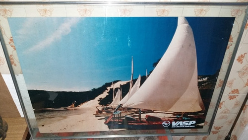 Quadro Antigo Da Vasp Vidro Completo Nordeste Barco A Vela