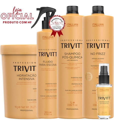 Progressiva Trivitt + Fluido, Hidratação, Reparador, Shampoo