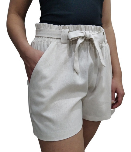 Short Feminino Cintura Alta Linho Alfaiataria Promocão