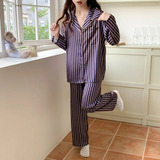 Pijama Largo De Seda Satinada A Rayas Para Mujer