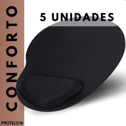 Jogo 5 Mousepad Ergonomico Apoio De Pulso Confortavel Macio Cor Preto