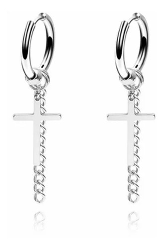 Aretes Piercing Arracada Cruz Cadena Acero Hombre Mujer 1par