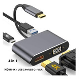 Adaptador Usb 3.0 Tipo C Hdmi 4k Vga 5 In1 Para Macbook Otg 