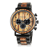 Reloj De Madera Para Hombre Cuarzo Militar De Cronografo