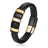 Brazalete Pulsera Manilla Hombre Cuero Trenzado Negro 2