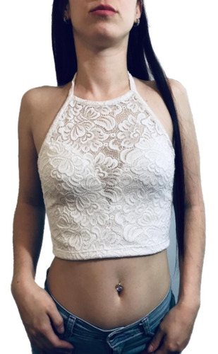 Blusa Remera Crop Top Corto Atar Halter Tarde Noche Fiesta