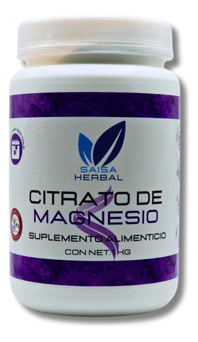 Citrato De Magnesio Bote Con 1 Kg. 100% Puro Sin Sabor Saisa Herbal