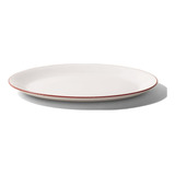 Plato De Servir Porcelana - Blanco Con Borde Rojo - Made In