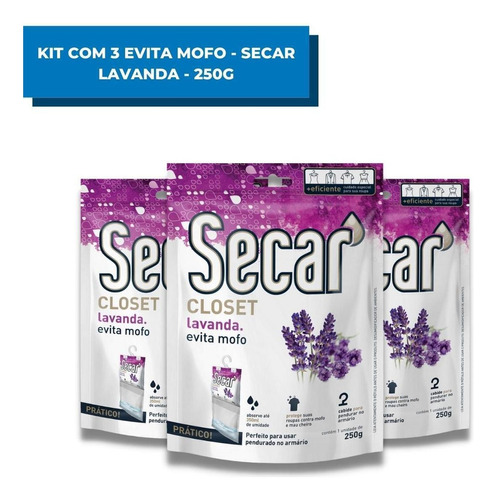 Kit Com 3 Evita Mofo Secar Original Closet Lavanda 250g