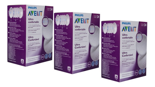 Kit 3 Cx Absorvente Descartável Para Seios Avent Noite E Dia