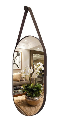 Espelho Oval Corpo Inteiro Decorativo Com Alça Couro