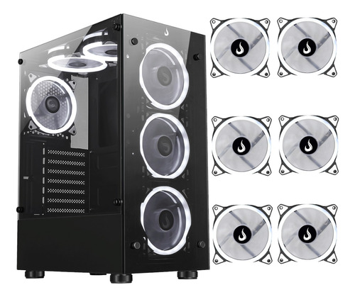 Gabinete Rise Mode 06x Glass Preto Incluso 6 Fans Led Branco