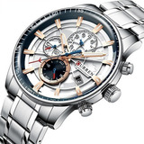 Reloj De Hombre Curren Luxury Chronograph 8362-2 Original Color De La Correa Plata/azul