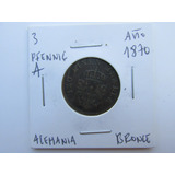 Antigua Moneda Alemania 3 Pfennig Bronce Año 1870 Escasa