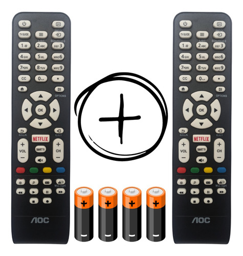 Kit 2 Controle Remoto Compatível Tv Aoc Smart Netflix