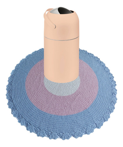 Kit Lixeira Rosa + Tapete Croche Azul/rosa/cru Quarto Menina