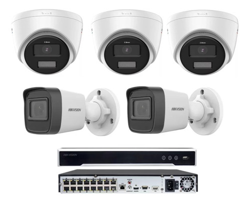 Kit Nvr 16 Canais Hikvision Poe + 05 Cameras Ip Poe Full 