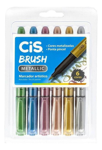 Caneta Brush Pen Metalica Pincel Cis Com 6 Cores - Novidade