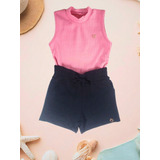 Conjunto Menina Infantil Regata Gola Alta Com Shorts Passeio