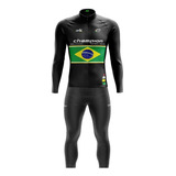 Kit De Ciclismo Masculino Camisa Manga Longa Calça Gel 