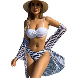 Bikini 3 Piezas Traje De Baño Camisa De Sol