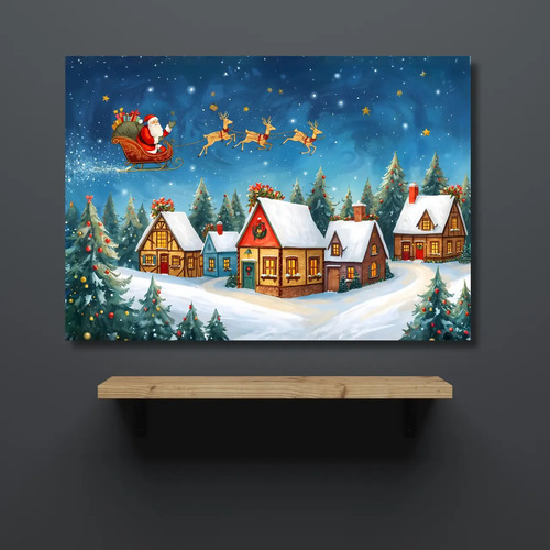 Cuadro Decorativo Navideño Navidad Reno Santa Claus Pino