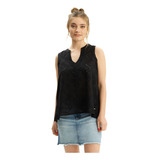 Blusa Algodón Amplia Broderie Cuello Mao Mujer Mistral 43072