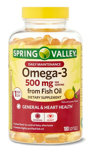 Omega 3 - 500mg Spring Valley 180 Cápsulas - Importado Eua