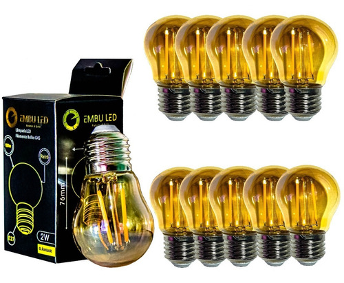 Kit 10 Lâmpada Filamento Led G45 Vintage Retro Carbono Ambar Cor Da Luz 110/220 110v/220v