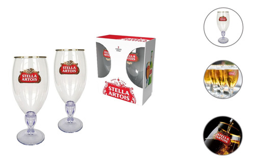 2 Copas De Cerveza Stella Artois Borde Dorado 330ml En Caja