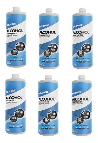 Kit 6 Alcohol Isopropílico Liquido De 1000 Ml Silimex 99%