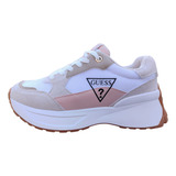 Tenis Guess Original Plataforma Blanco Cafe Rosa Dama 