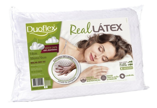 Travesseiro Látex Capa 100% Algodão Duoflex Real Altura 14cm