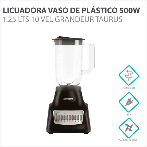 Licuadora Vaso Plastico 500w 1.25lts 10 Velo Grandeur Taurus